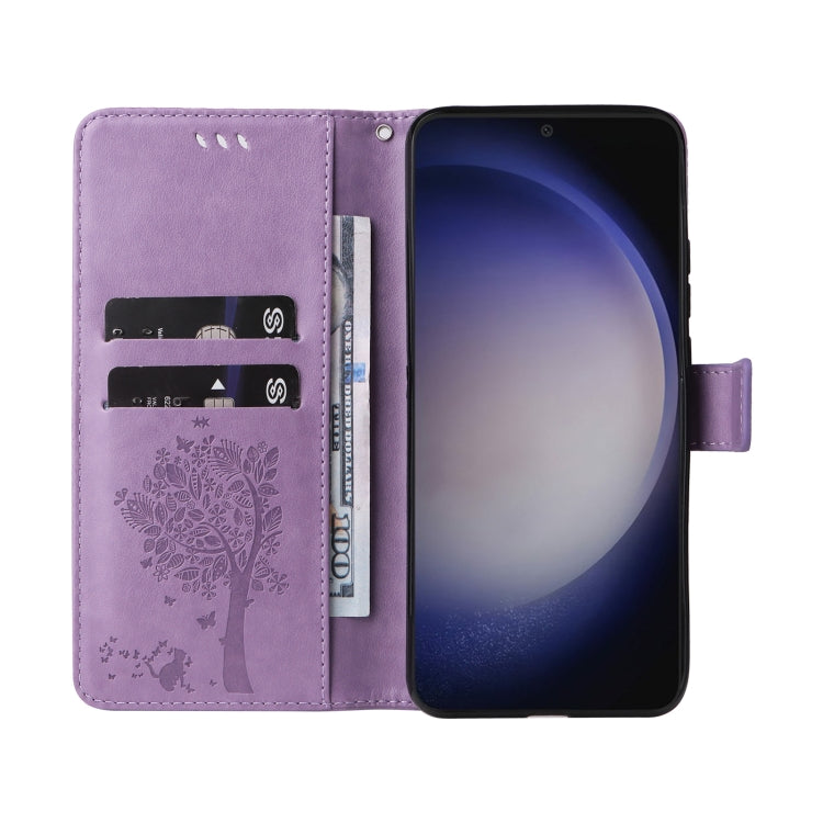 For Galaxy S25 / S24 5G Tree & Cat Embossed Pattern Flip Leather Phone Case