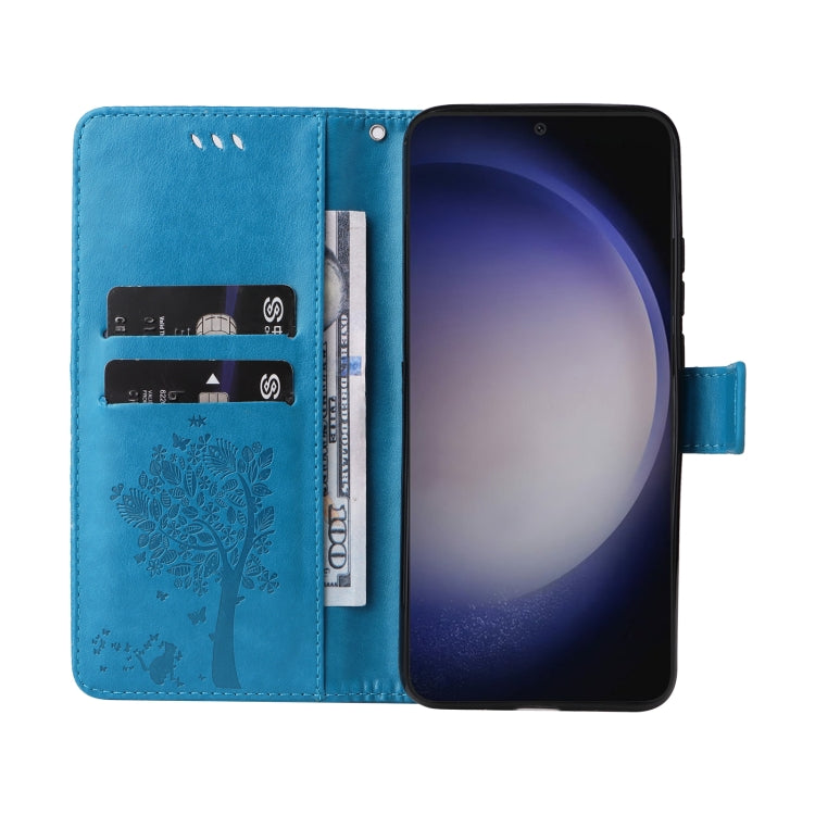 For Galaxy S25 / S24 5G Tree & Cat Embossed Pattern Flip Leather Phone Case