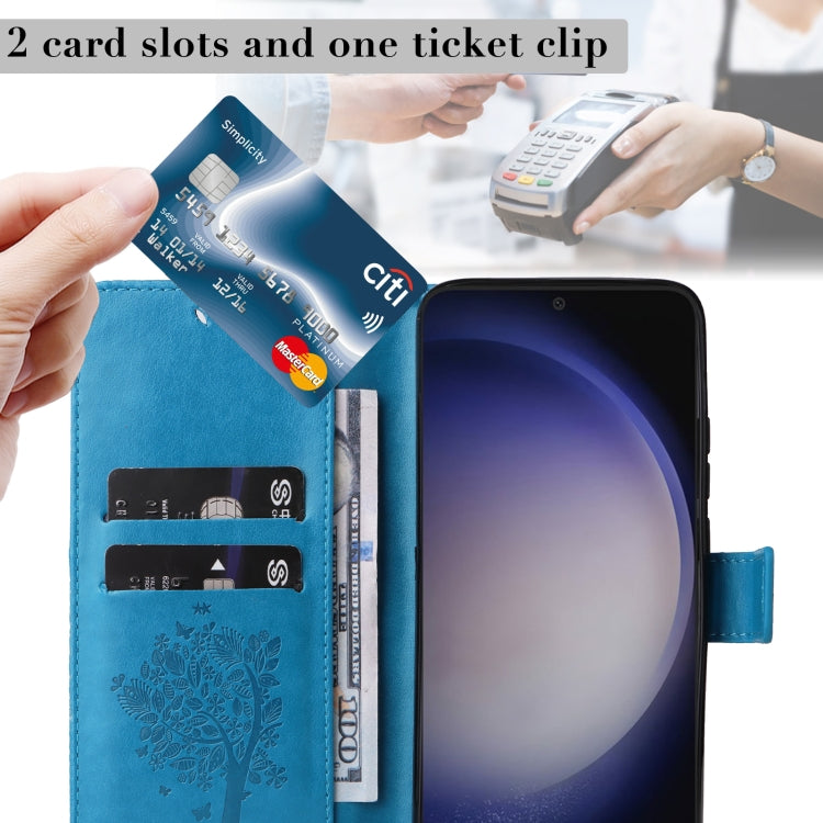 For Galaxy S25 / S24 5G Tree & Cat Embossed Pattern Flip Leather Phone Case