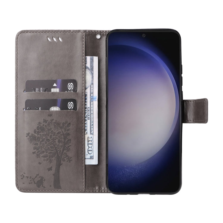 For Galaxy S25 / S24 5G Tree & Cat Embossed Pattern Flip Leather Phone Case