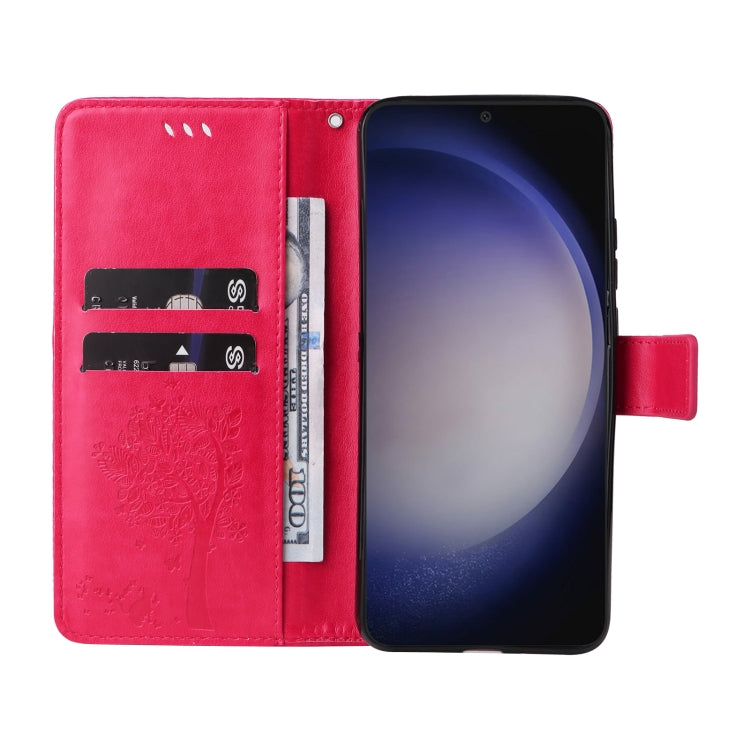 For Galaxy S25 / S24 5G Tree & Cat Embossed Pattern Flip Leather Phone Case