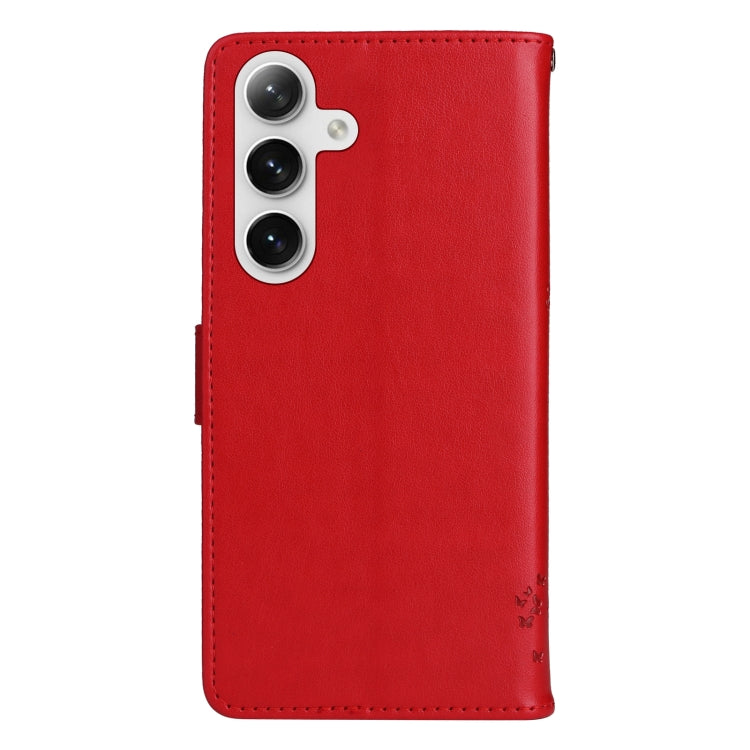 For Galaxy S25 / S24 5G Tree & Cat Embossed Pattern Flip Leather Phone Case