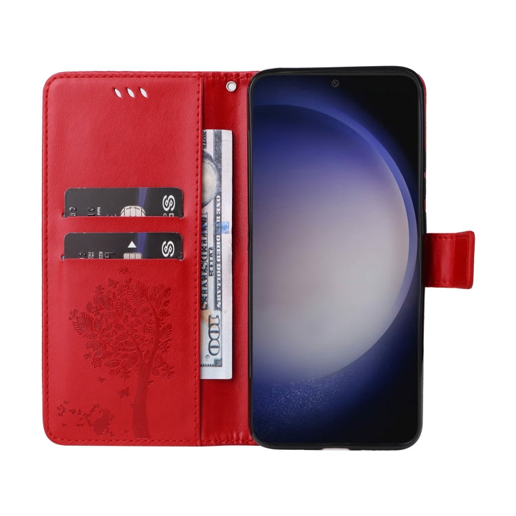For Galaxy S25 / S24 5G Tree & Cat Embossed Pattern Flip Leather Phone Case