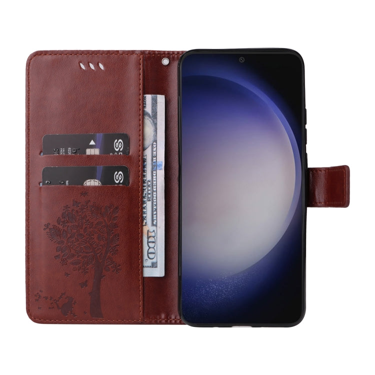 For Galaxy S25 / S24 5G Tree & Cat Embossed Pattern Flip Leather Phone Case