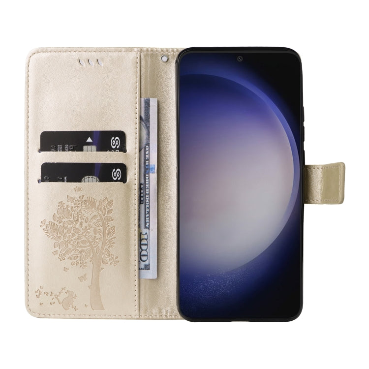 For Galaxy S25 / S24 5G Tree & Cat Embossed Pattern Flip Leather Phone Case
