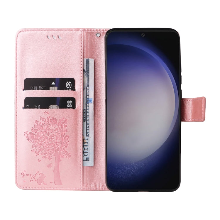For Galaxy S25 / S24 5G Tree & Cat Embossed Pattern Flip Leather Phone Case