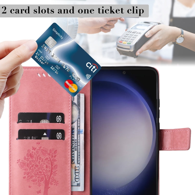 For Galaxy S25+ / S24+ 5G Tree & Cat Embossed Pattern Flip Leather Phone Case