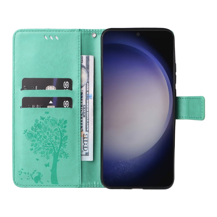 For Galaxy S25+ / S24+ 5G Tree & Cat Embossed Pattern Flip Leather Phone Case