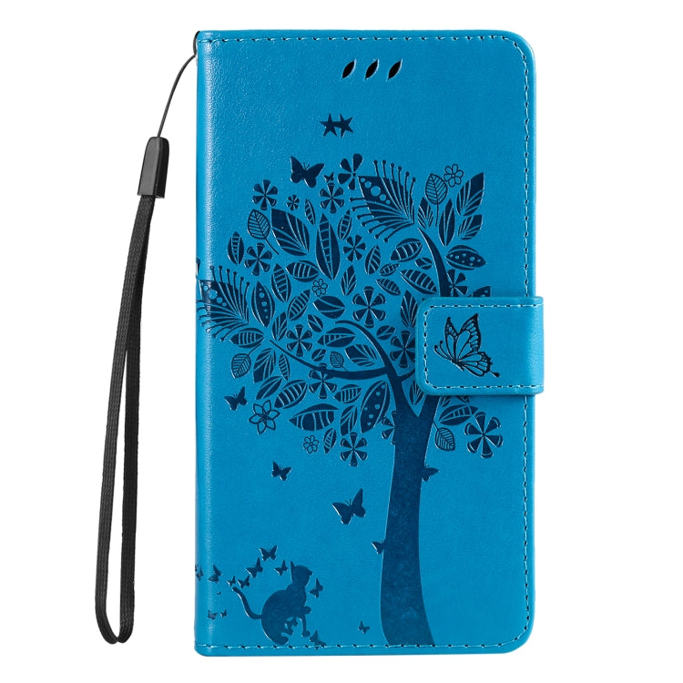 For Galaxy S25+ / S24+ 5G Tree & Cat Embossed Pattern Flip Leather Phone Case