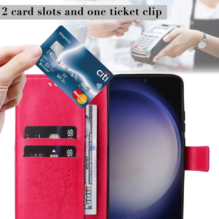 For Galaxy S25+ / S24+ 5G Tree & Cat Embossed Pattern Flip Leather Phone Case