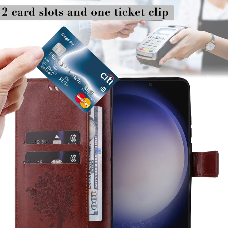 For Galaxy S25+ / S24+ 5G Tree & Cat Embossed Pattern Flip Leather Phone Case