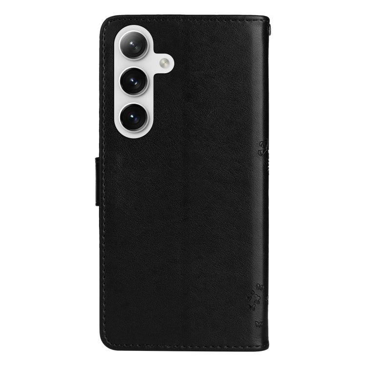 For Galaxy S25+ / S24+ 5G Tree & Cat Embossed Pattern Flip Leather Phone Case