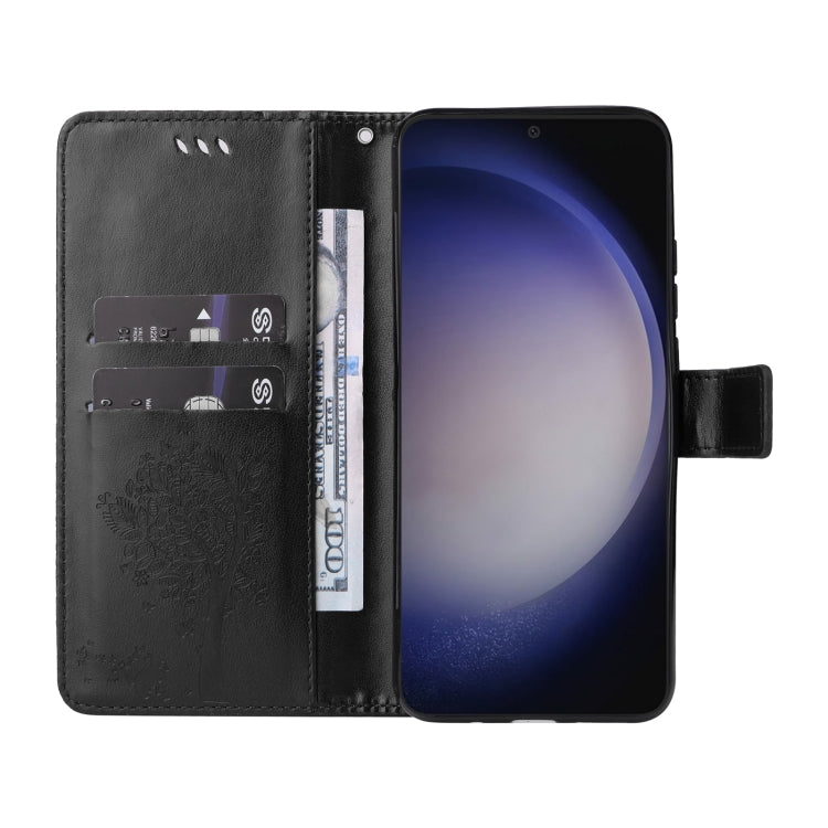 For Galaxy S25+ / S24+ 5G Tree & Cat Embossed Pattern Flip Leather Phone Case