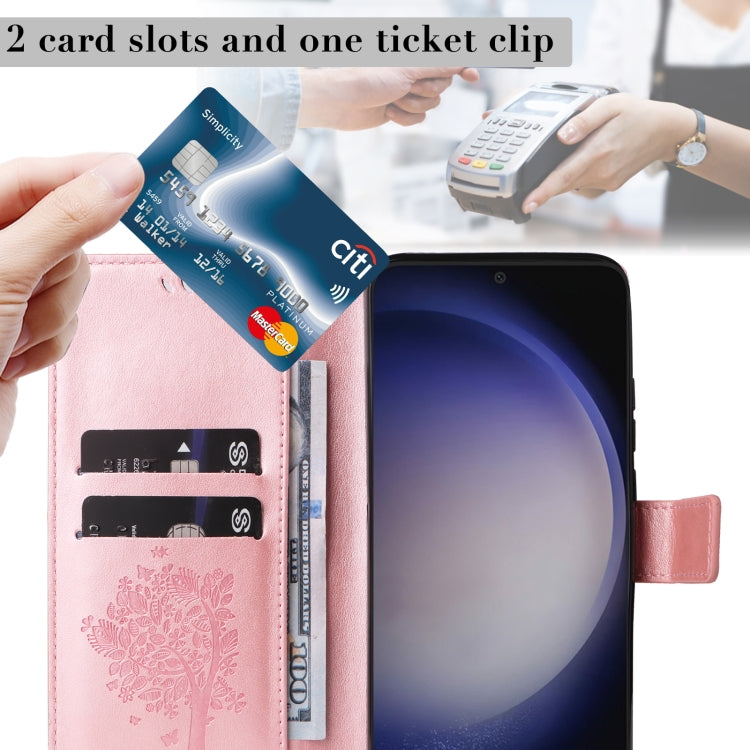 For Galaxy S25+ / S24+ 5G Tree & Cat Embossed Pattern Flip Leather Phone Case