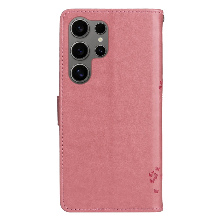 For Galaxy S25 Ultra 5G Tree & Cat Embossed Pattern Flip Leather Phone Case