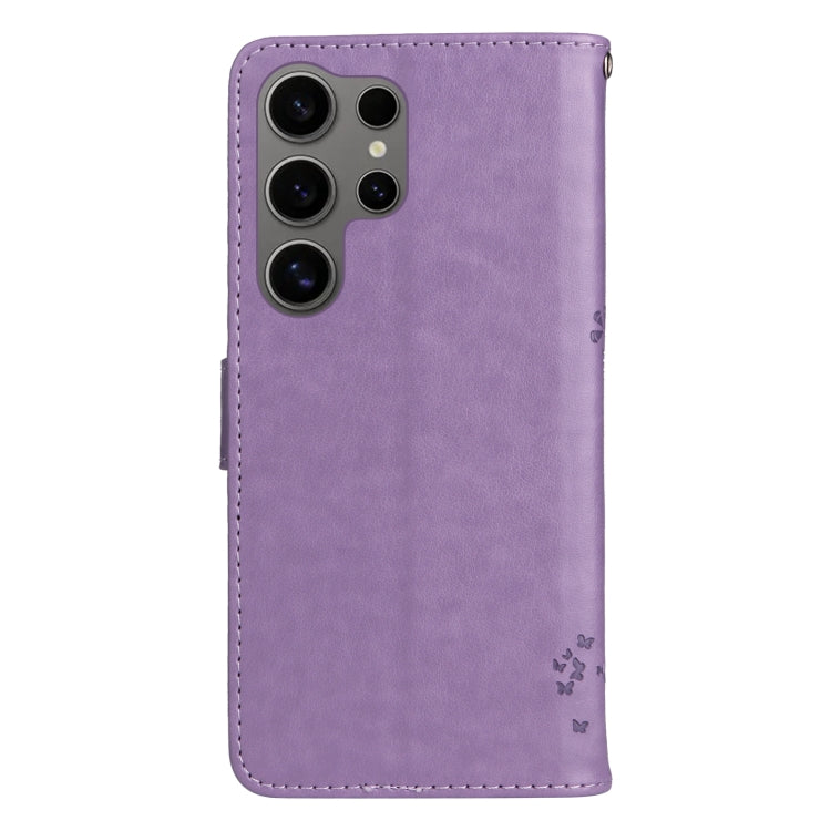 For Galaxy S25 Ultra 5G Tree & Cat Embossed Pattern Flip Leather Phone Case