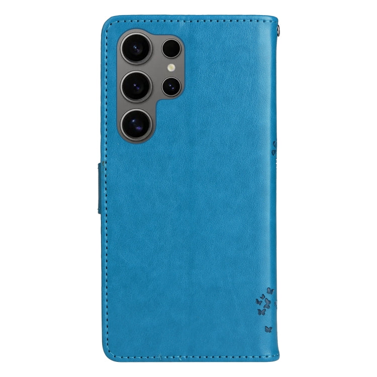 For Galaxy S25 Ultra 5G Tree & Cat Embossed Pattern Flip Leather Phone Case