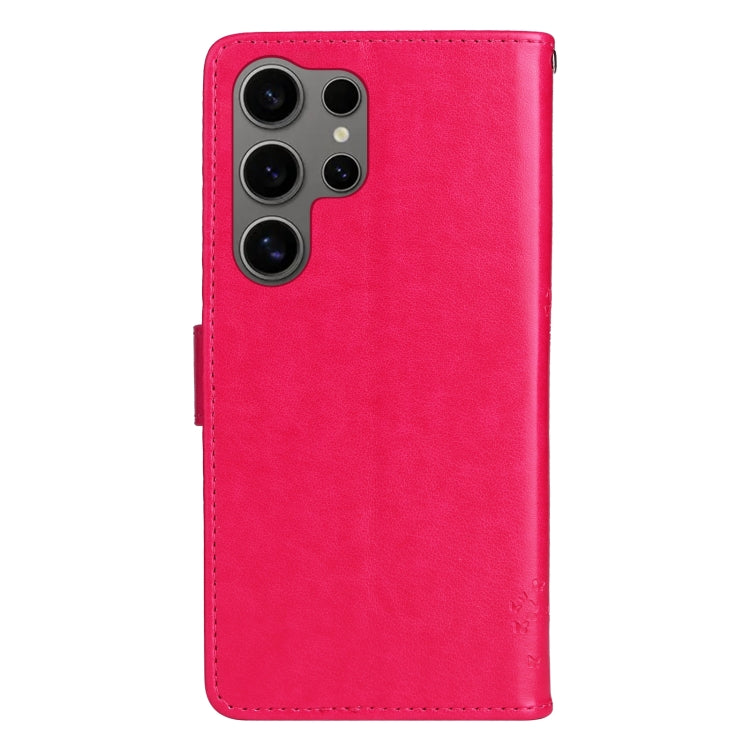 For Galaxy S25 Ultra 5G Tree & Cat Embossed Pattern Flip Leather Phone Case