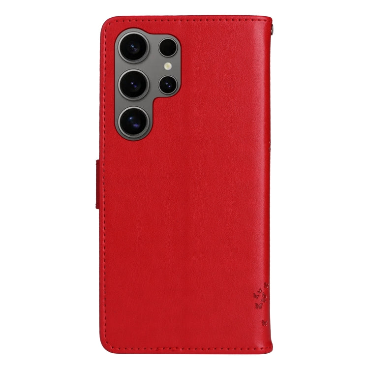 For Galaxy S25 Ultra 5G Tree & Cat Embossed Pattern Flip Leather Phone Case