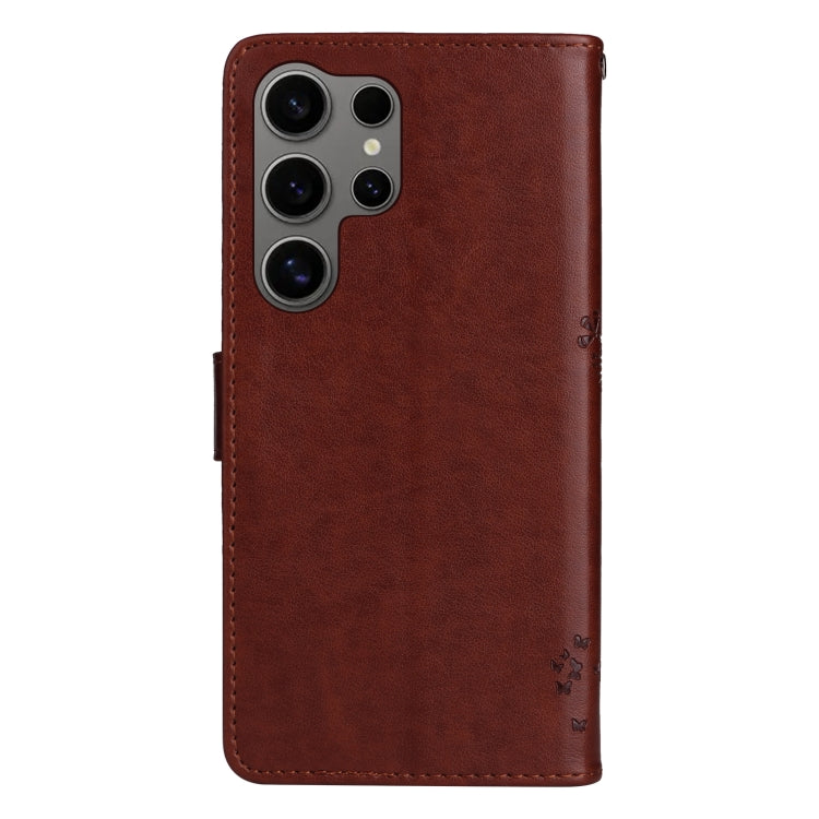 For Galaxy S25 Ultra 5G Tree & Cat Embossed Pattern Flip Leather Phone Case