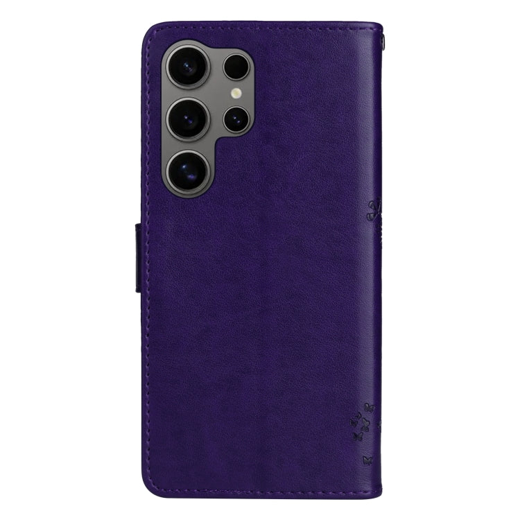 For Galaxy S25 Ultra 5G Tree & Cat Embossed Pattern Flip Leather Phone Case
