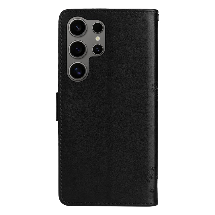 For Galaxy S25 Ultra 5G Tree & Cat Embossed Pattern Flip Leather Phone Case