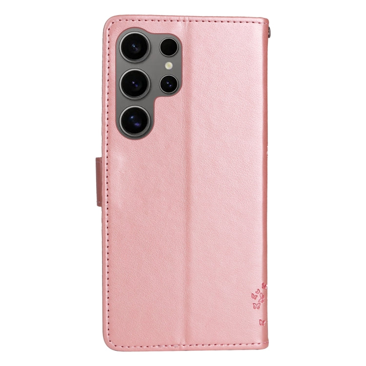 For Galaxy S25 Ultra 5G Tree & Cat Embossed Pattern Flip Leather Phone Case