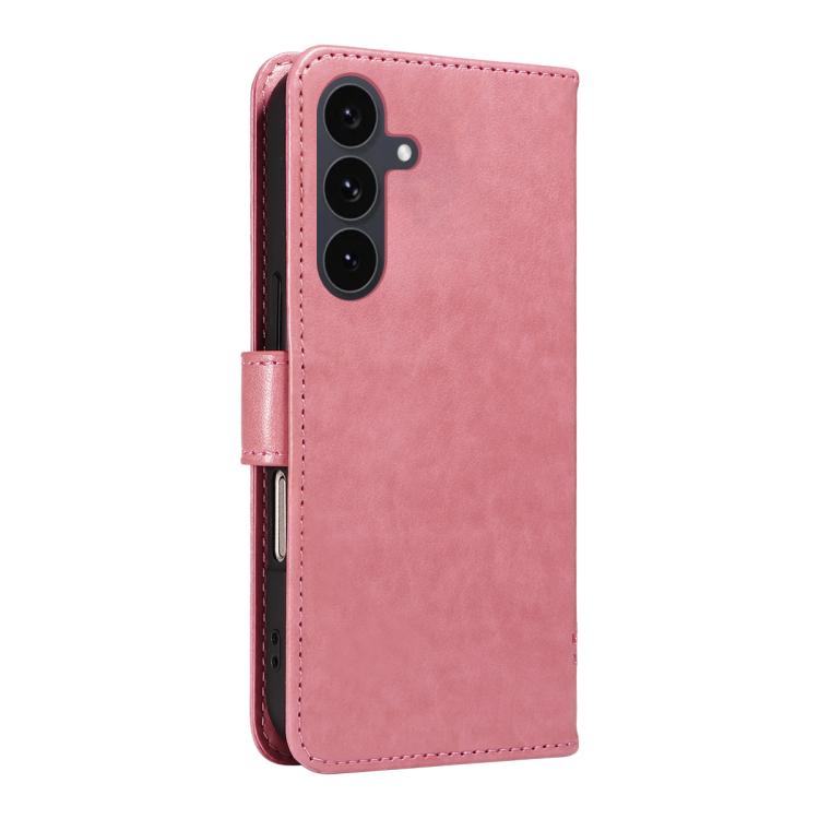 For Galaxy S25 FE 5G Tree & Cat Embossed Pattern Flip Leather Phone Case