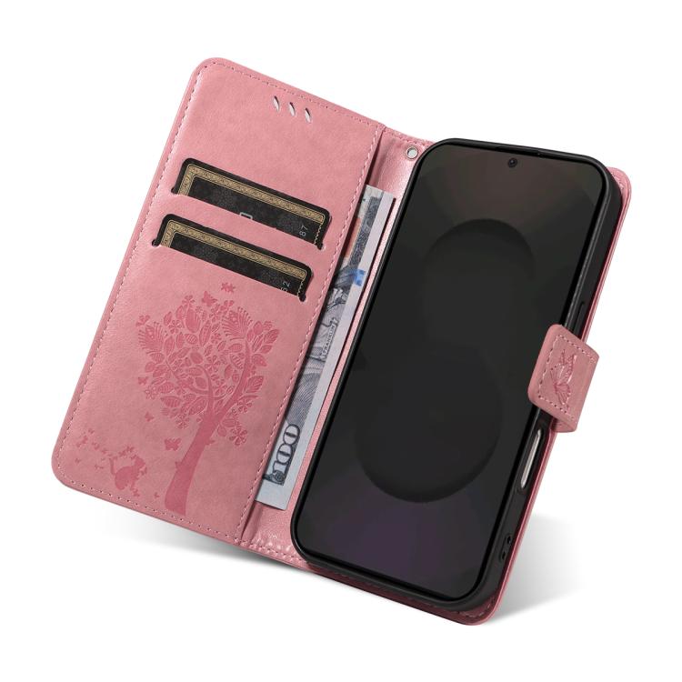 For Galaxy S25 FE 5G Tree & Cat Embossed Pattern Flip Leather Phone Case