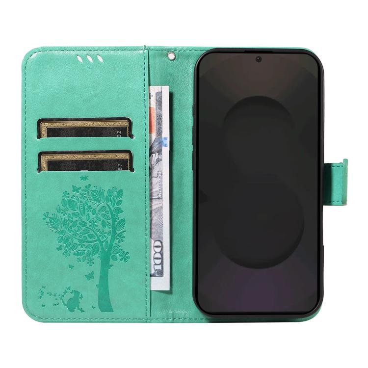 For Galaxy S25 FE 5G Tree & Cat Embossed Pattern Flip Leather Phone Case