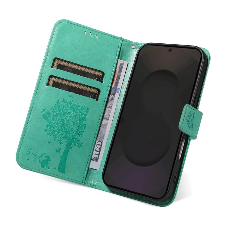 For Galaxy S25 FE 5G Tree & Cat Embossed Pattern Flip Leather Phone Case