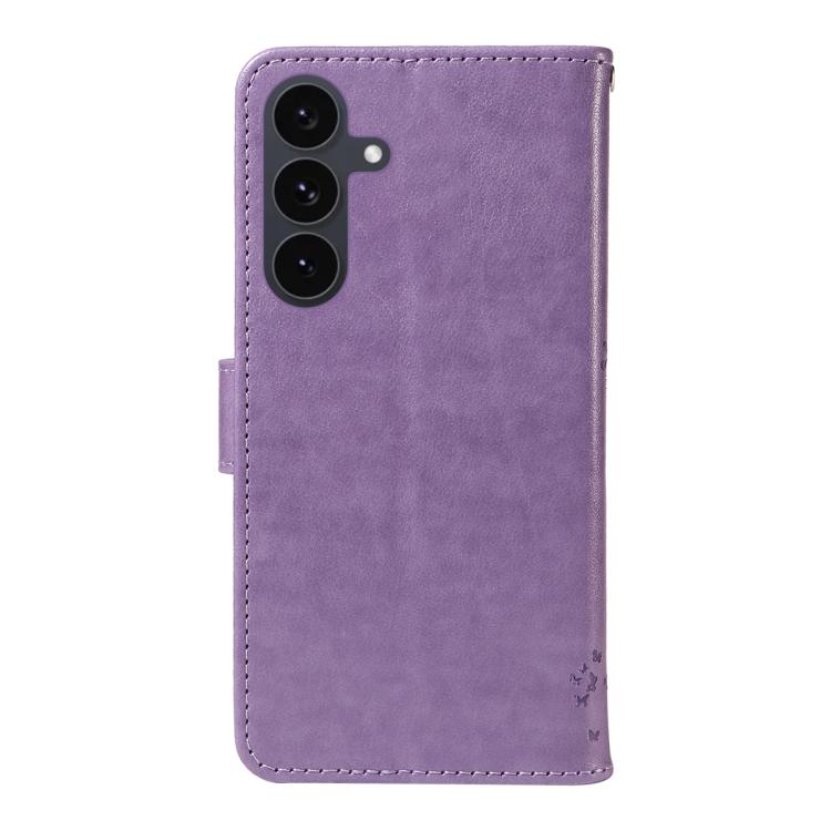 For Galaxy S25 FE 5G Tree & Cat Embossed Pattern Flip Leather Phone Case