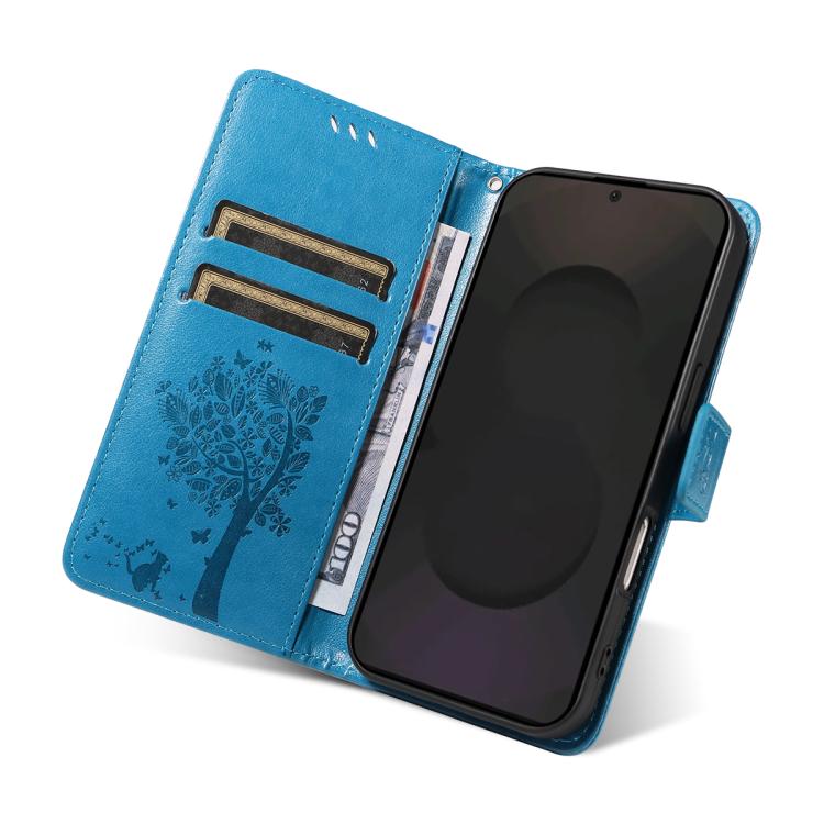 For Galaxy S25 FE 5G Tree & Cat Embossed Pattern Flip Leather Phone Case