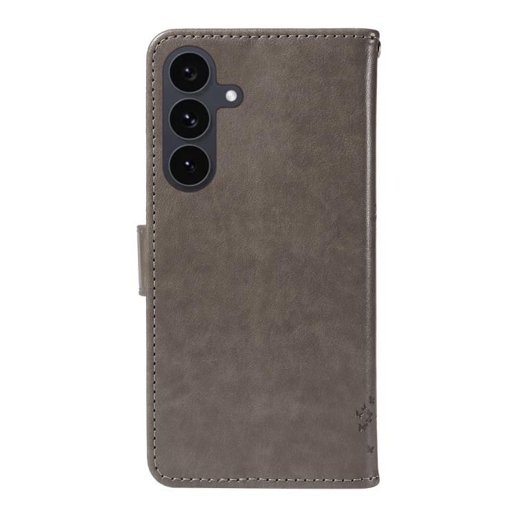 For Galaxy S25 FE 5G Tree & Cat Embossed Pattern Flip Leather Phone Case