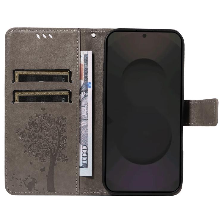 For Galaxy S25 FE 5G Tree & Cat Embossed Pattern Flip Leather Phone Case