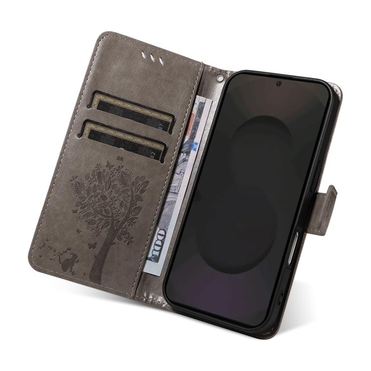 For Galaxy S25 FE 5G Tree & Cat Embossed Pattern Flip Leather Phone Case