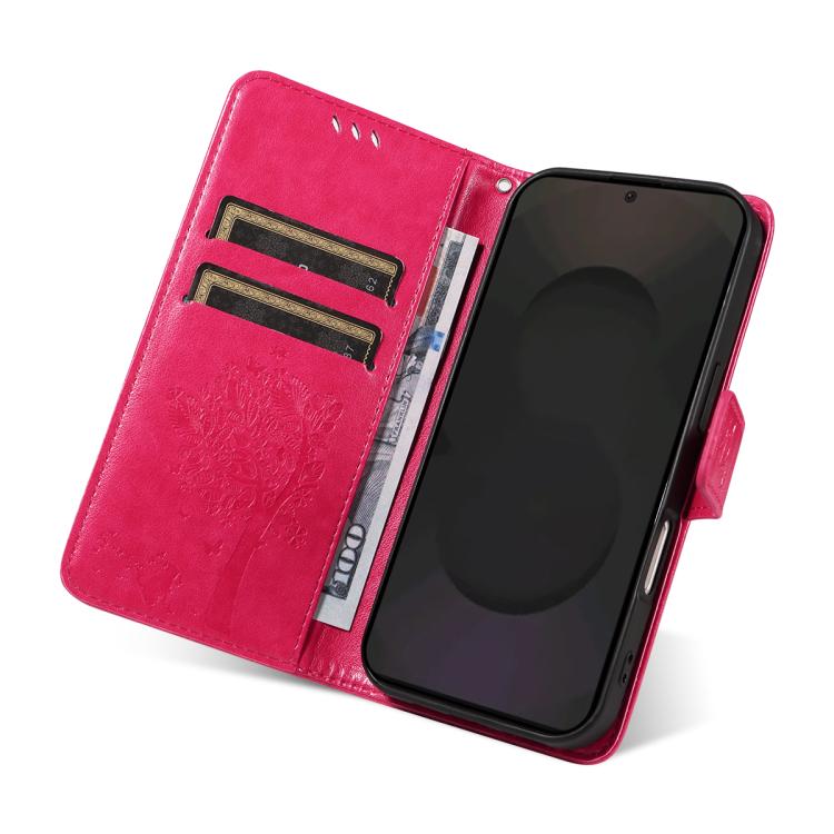 For Galaxy S25 FE 5G Tree & Cat Embossed Pattern Flip Leather Phone Case