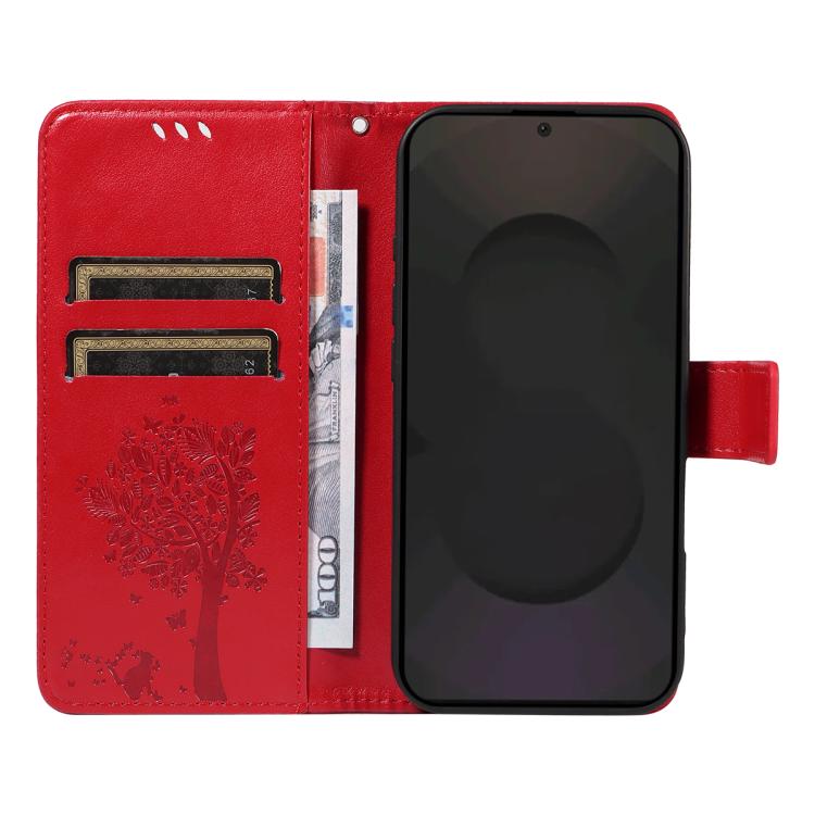 For Galaxy S25 FE 5G Tree & Cat Embossed Pattern Flip Leather Phone Case