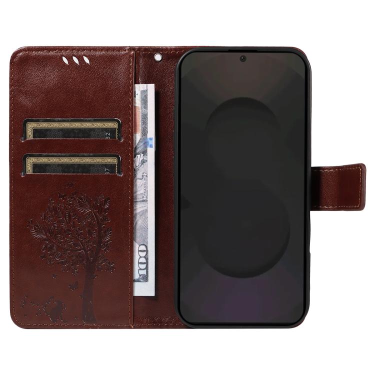 For Galaxy S25 FE 5G Tree & Cat Embossed Pattern Flip Leather Phone Case