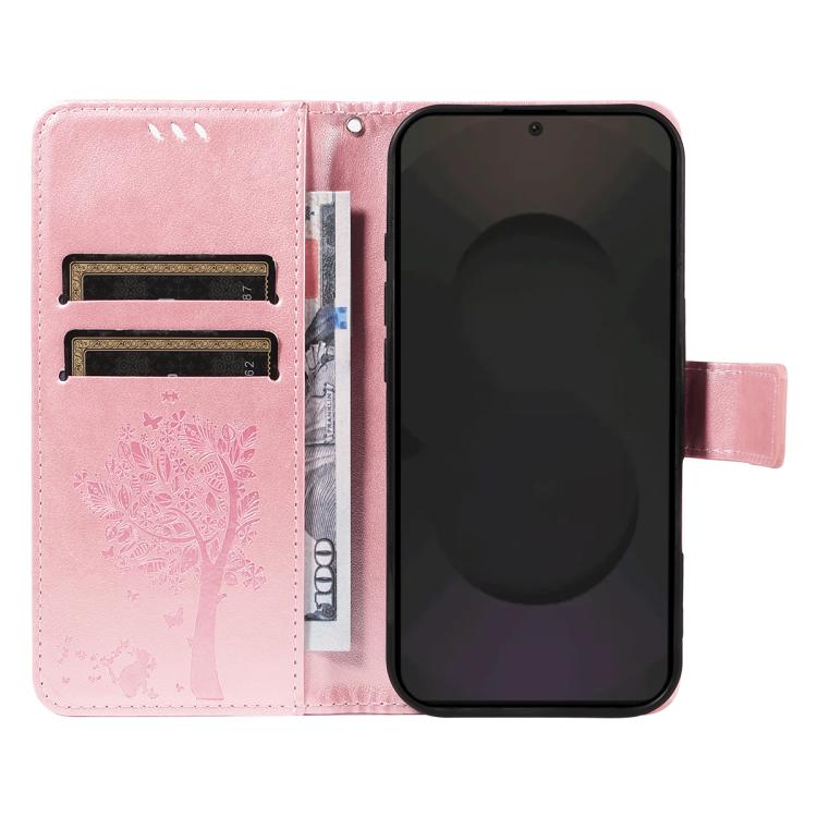 For Galaxy S25 FE 5G Tree & Cat Embossed Pattern Flip Leather Phone Case