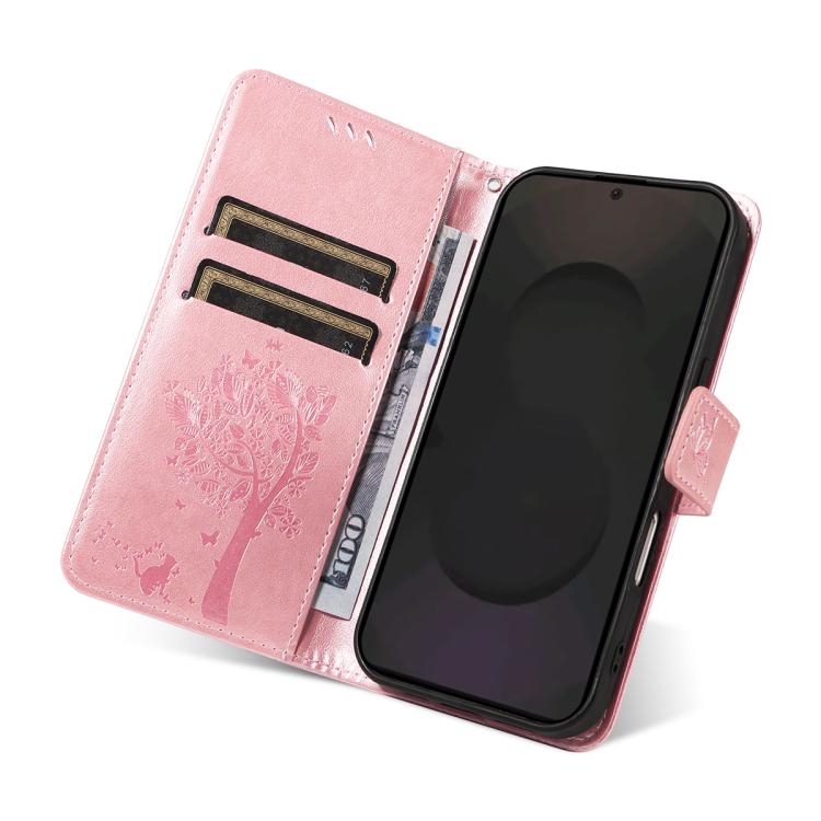 For Galaxy S25 FE 5G Tree & Cat Embossed Pattern Flip Leather Phone Case