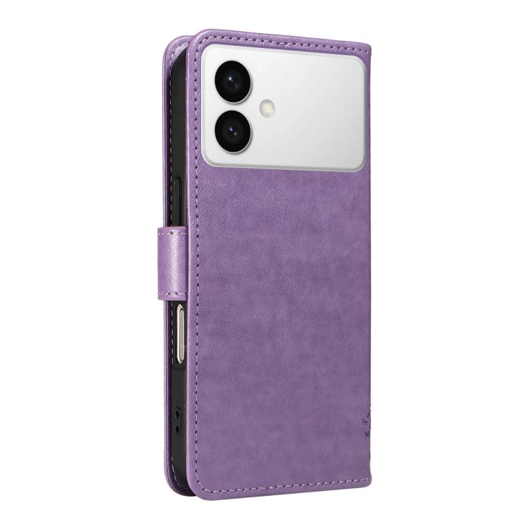 For Galaxy S26 Edge 5G Tree & Cat Embossed Pattern Flip Leather Phone Case