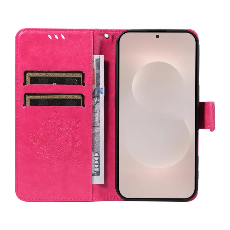 For Galaxy S26 Edge 5G Tree & Cat Embossed Pattern Flip Leather Phone Case