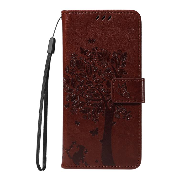 For Galaxy S26 Edge 5G Tree & Cat Embossed Pattern Flip Leather Phone Case