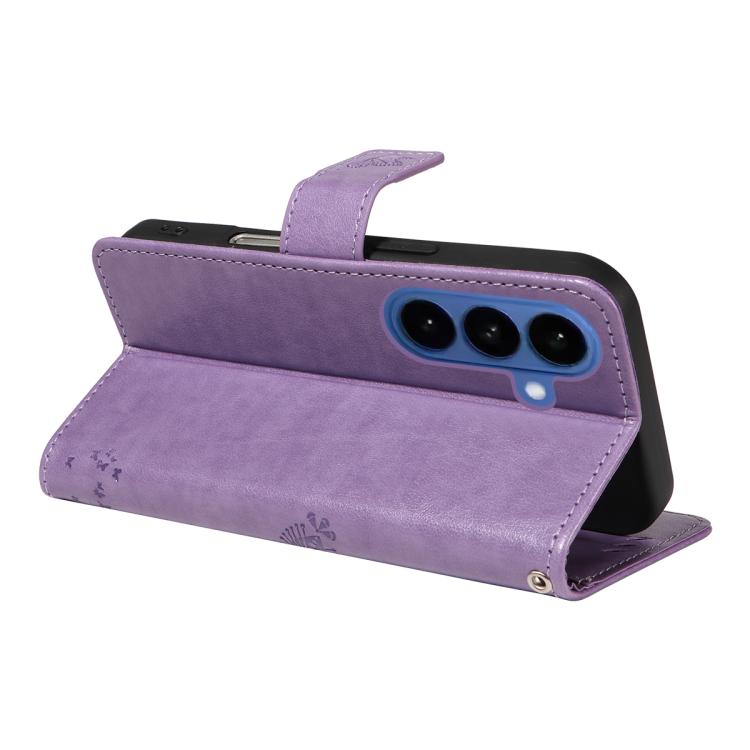 For Galaxy S26 5G Tree & Cat Embossed Pattern Flip Leather Phone Case
