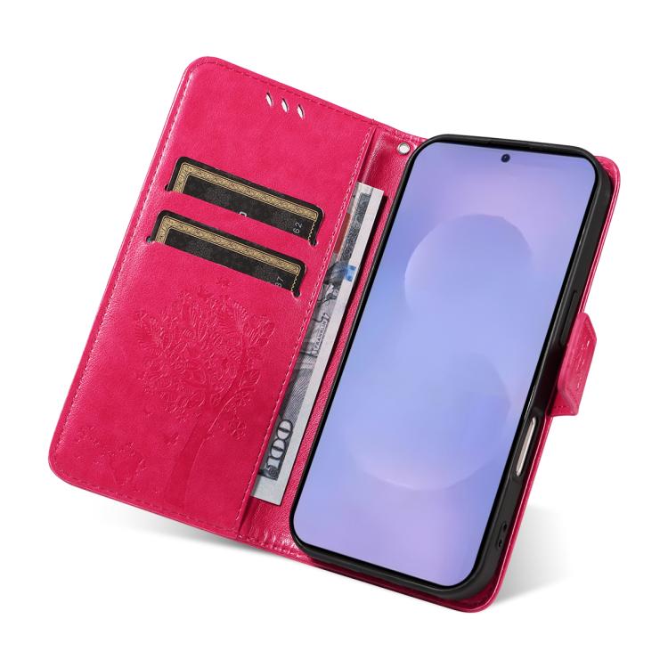 For Galaxy S26 5G Tree & Cat Embossed Pattern Flip Leather Phone Case