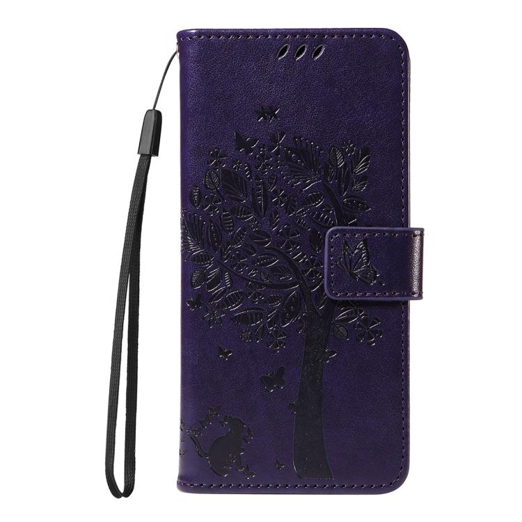 For Galaxy S26 5G Tree & Cat Embossed Pattern Flip Leather Phone Case