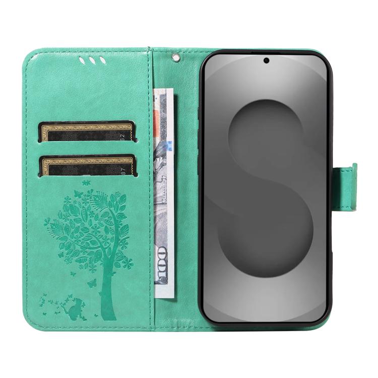 For Galaxy S26 Ultra 5G Tree & Cat Embossed Pattern Flip Leather Phone Case