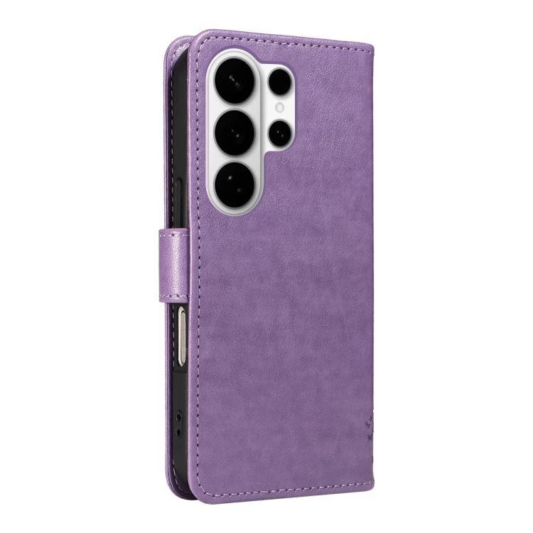 For Galaxy S26 Ultra 5G Tree & Cat Embossed Pattern Flip Leather Phone Case