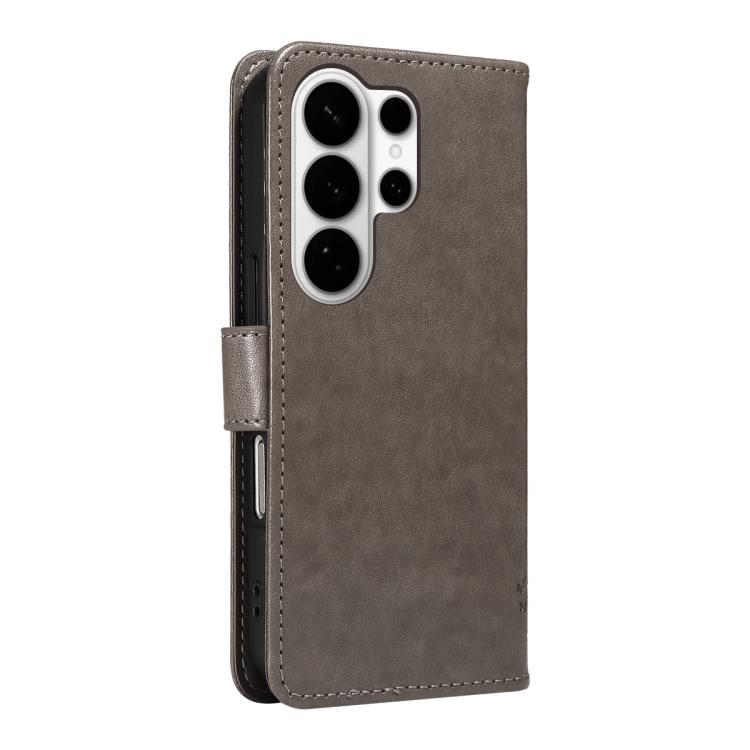 For Galaxy S26 Ultra 5G Tree & Cat Embossed Pattern Flip Leather Phone Case